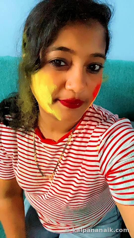 Selfie of Kalpana with colour on her cheek