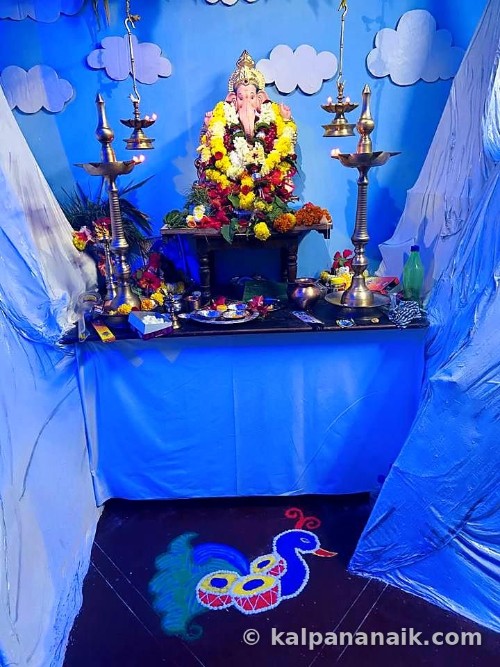 Ganesh altar in blue light