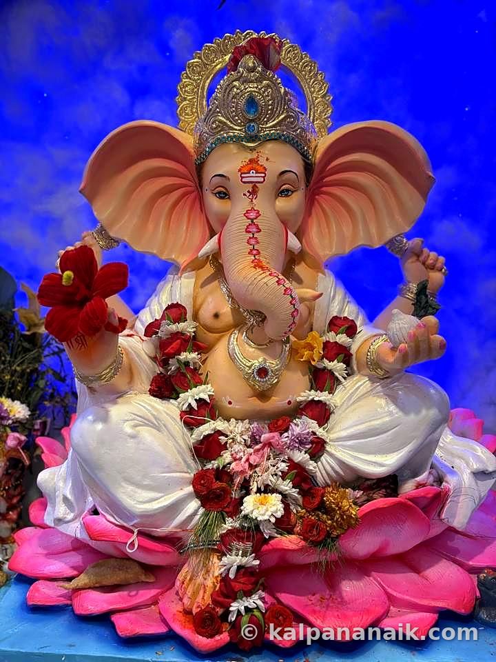 Ganesh idol with red flowers