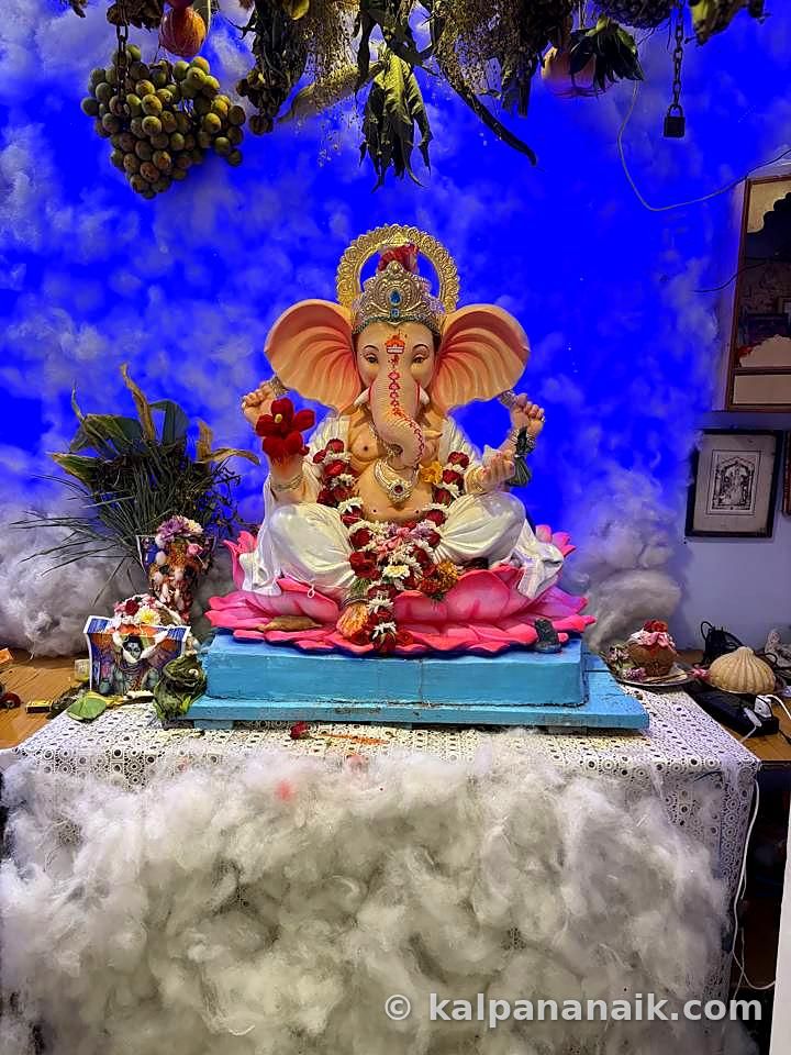 Ganesh idol on a blue stage