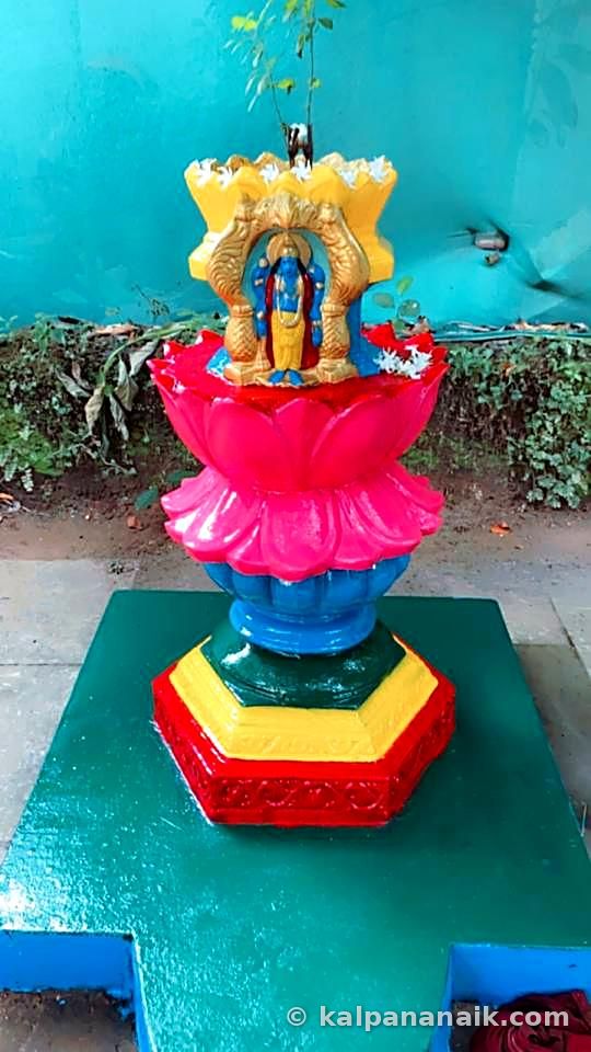 Lotus pedestal painted pink and blue